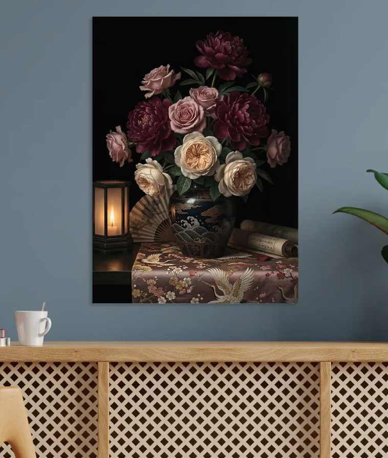 Still Life with Flowers and Lemon — metal poster wall art by Lineer